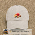 Casquette Beige clair délavé motif Patte de chien et cœur logo 5 cm