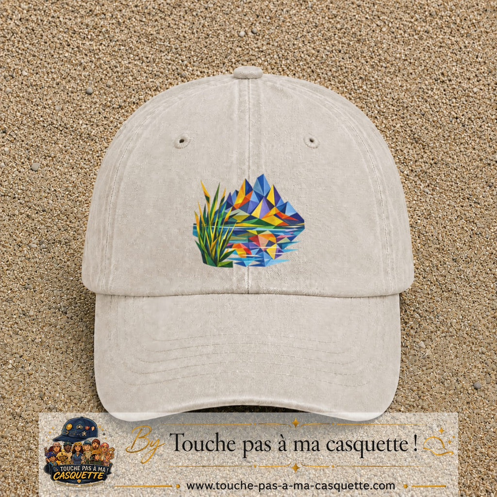 Image principale casquette Beige clair délavé avec motif Lac de montagne 7 cm