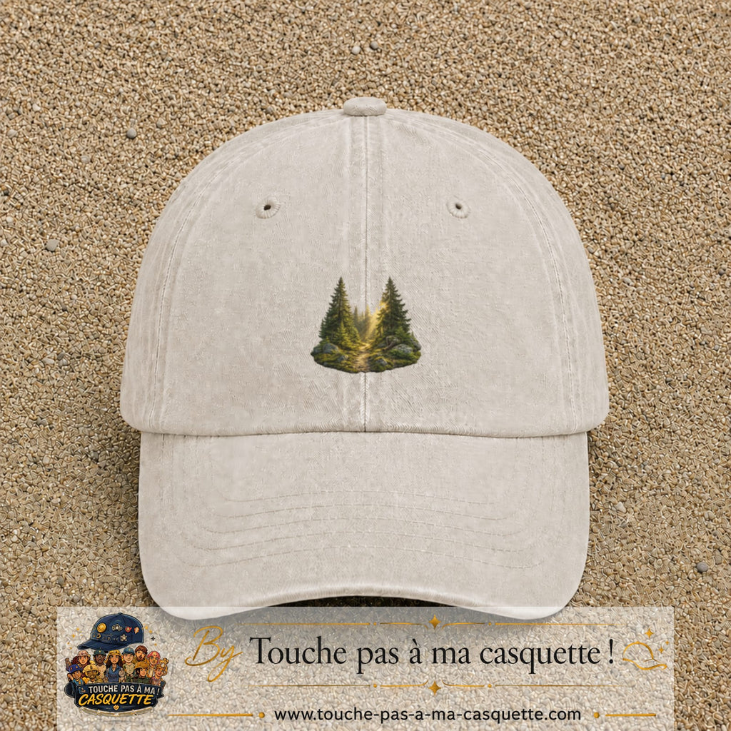 Casquette Beige clair délavé motif Forêt de sapins logo 5 cm