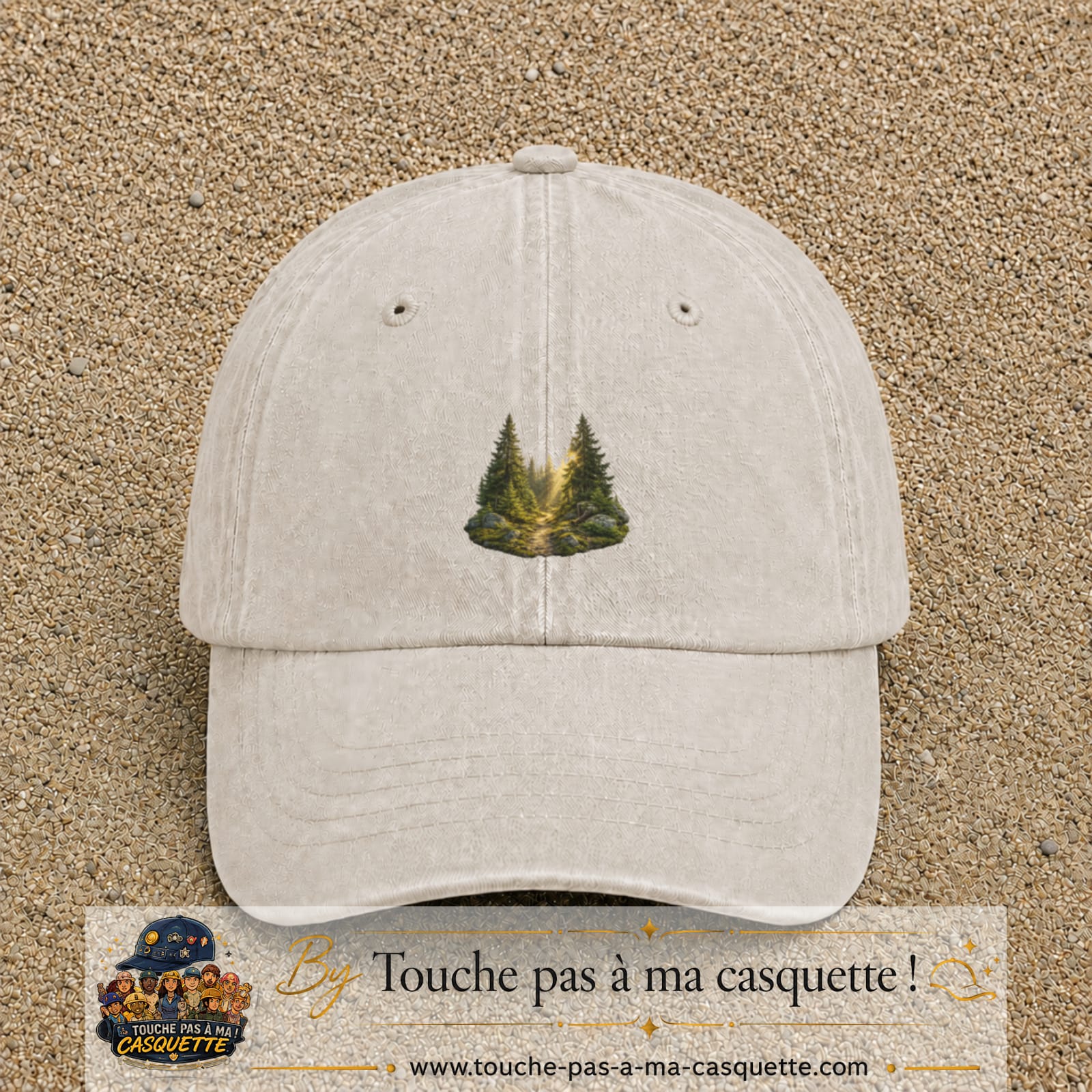 Casquette Beige clair délavé motif Forêt de sapins logo 5 cm