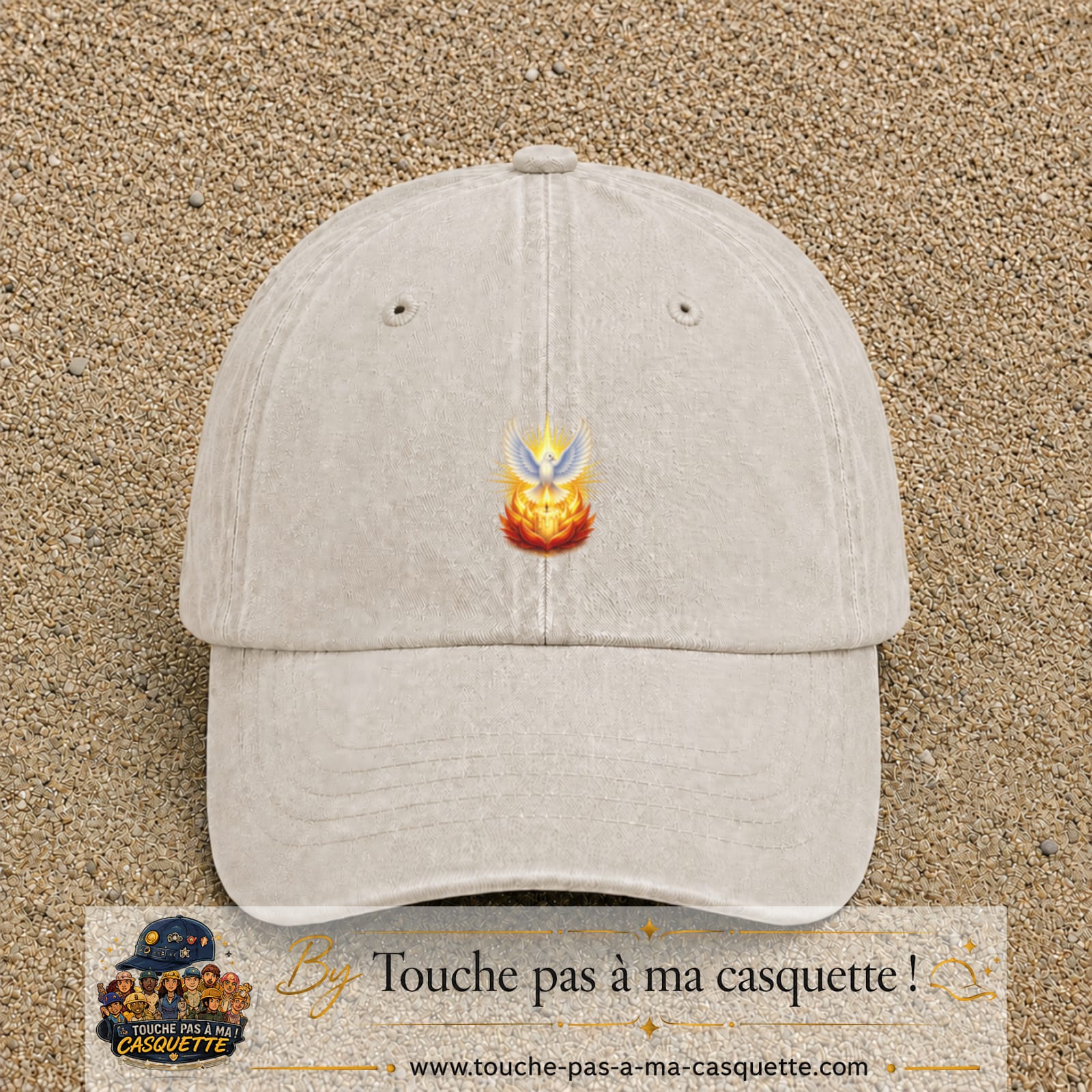 Casquette Beige clair délavé motif Colombe lumineuse logo 5 cm