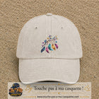Casquette Beige clair délavé motif Plumes bohèmes logo 7 cm