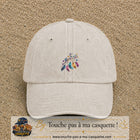 Casquette Beige clair délavé motif Plumes bohèmes logo 5 cm