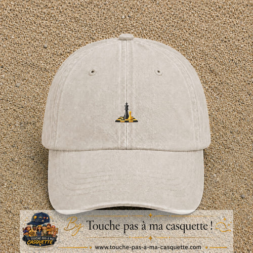 Image principale casquette Beige clair délavé avec motif Échecs classiques 3 cm