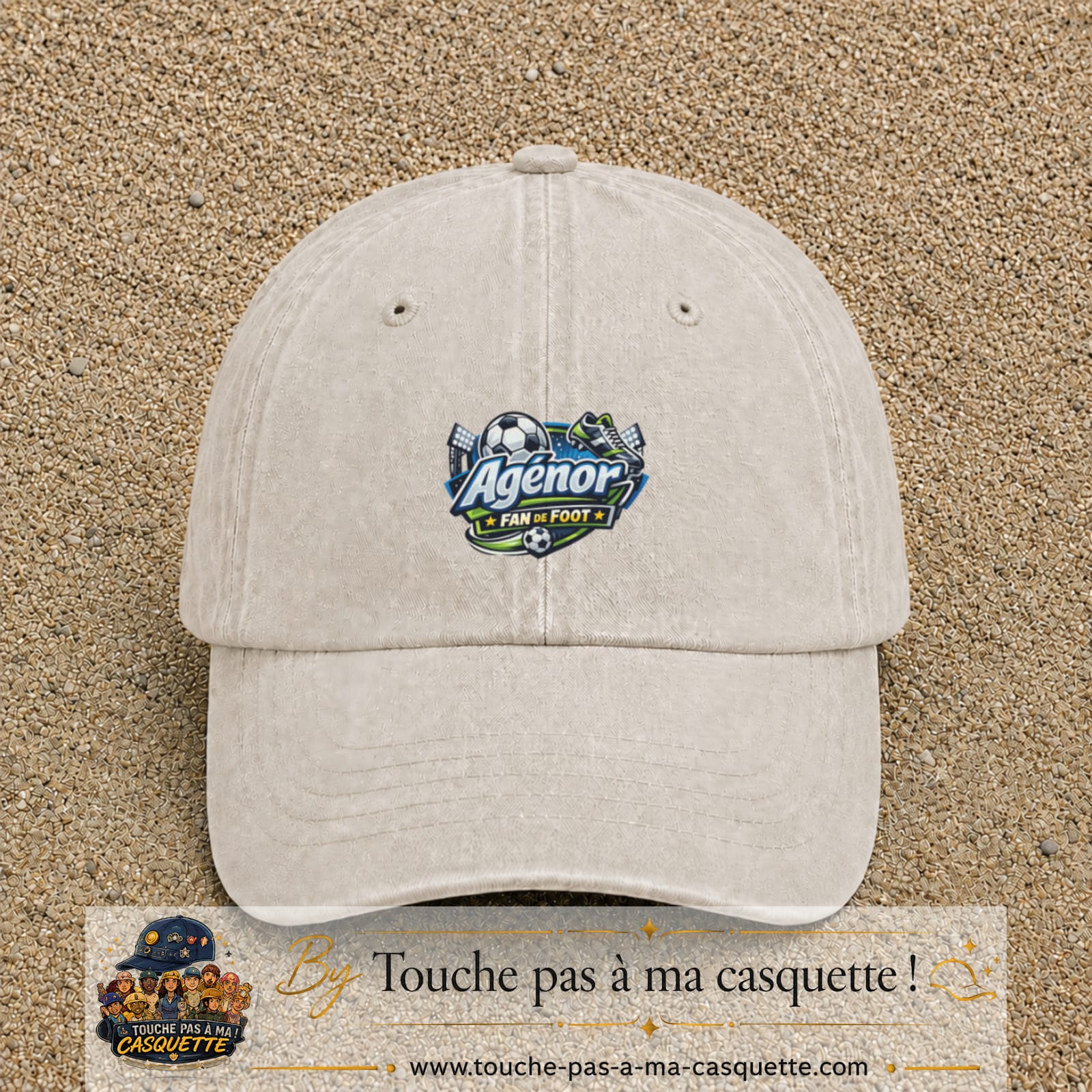 Casquette Beige clair délavé avec motif Agénor fan de foot en 5 cm – vue principale