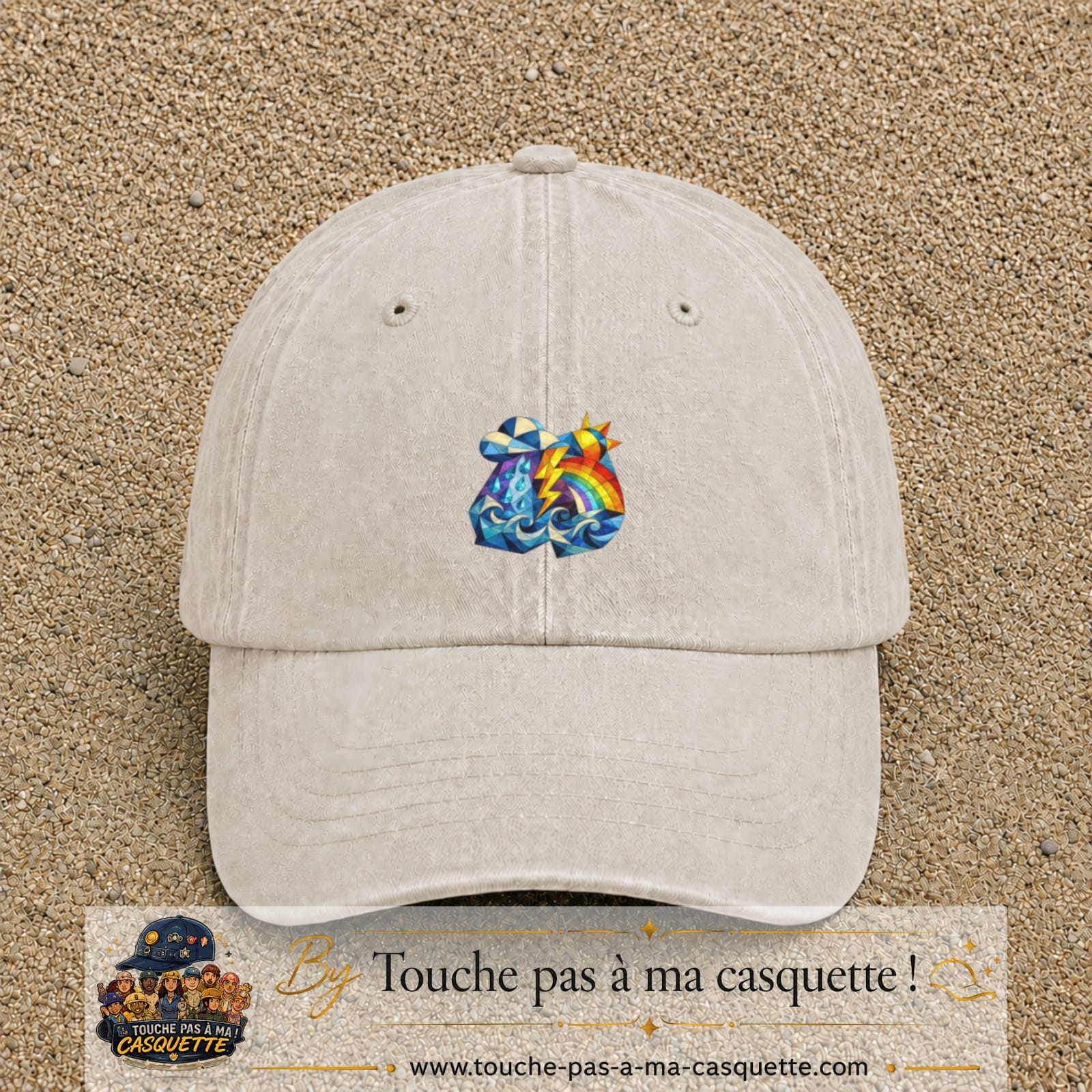 Image principale casquette Beige clair délavé avec motif Orage arc-en-ciel 5 cm