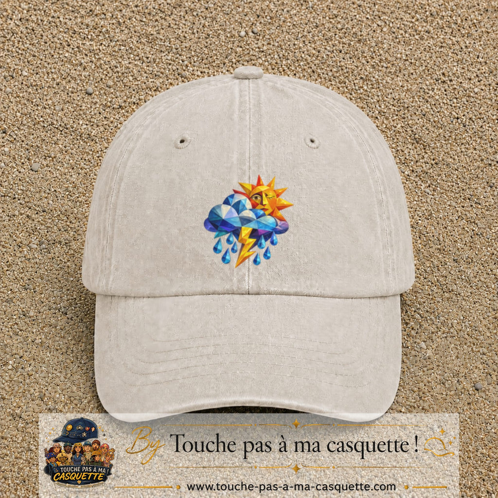 Image principale casquette Beige clair délavé avec motif Météo soleil orage 7 cm