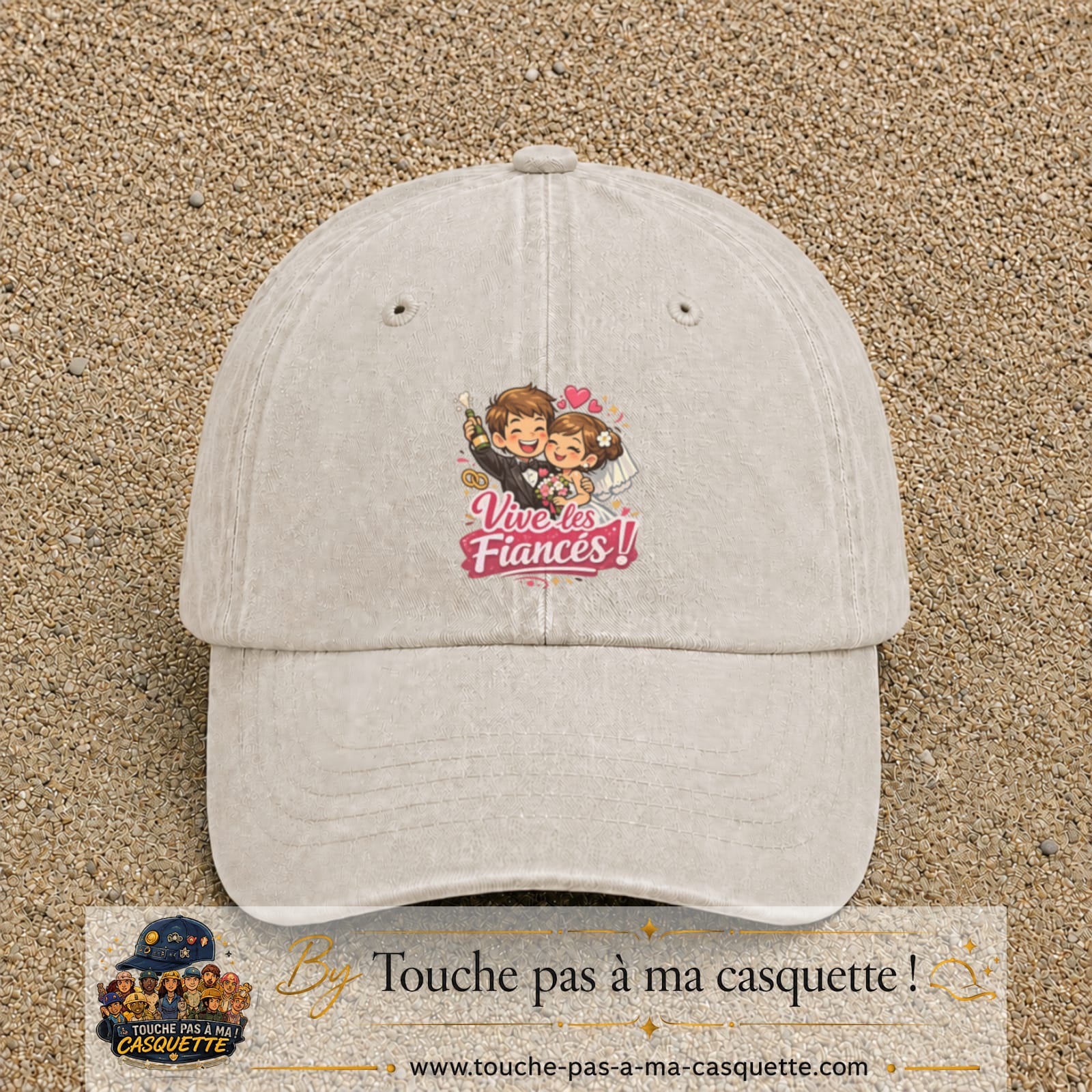 Casquette Beige clair délavé avec motif Vive les Fiancés en 7 cm – vue principale