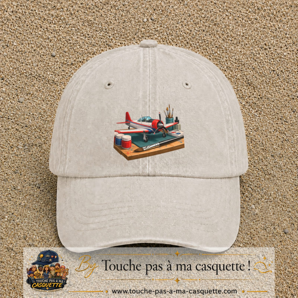 Casquette Beige clair délavé motif Avion de modélisme logo 7 cm