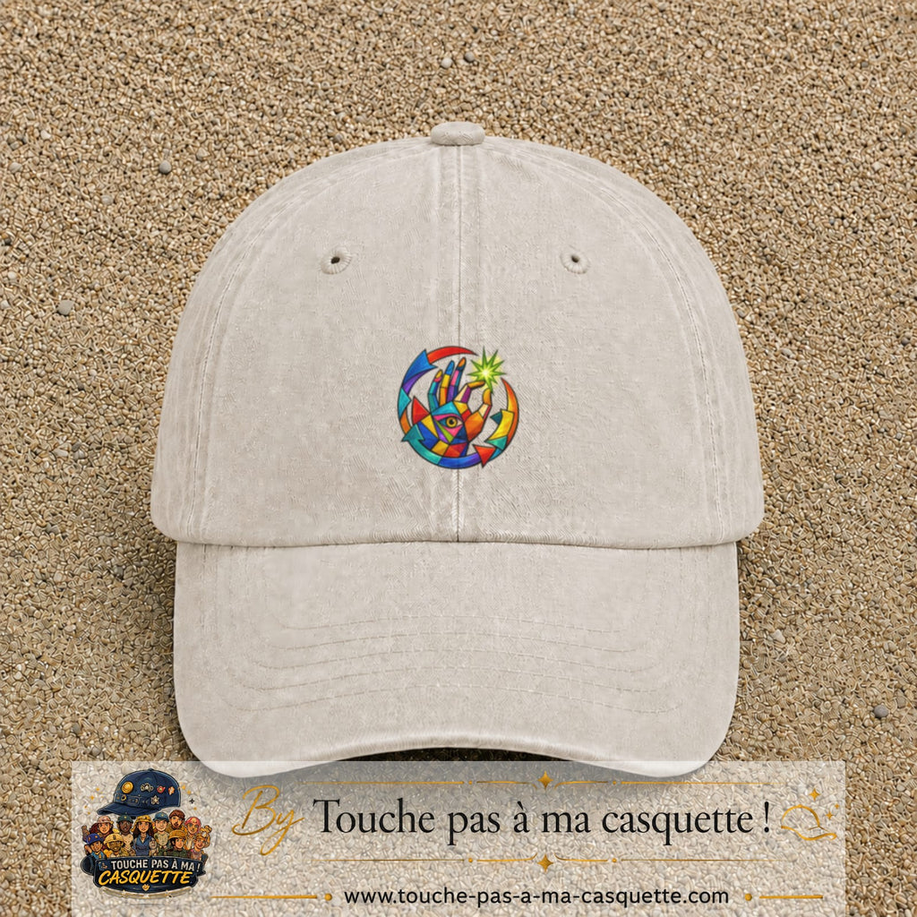 Image principale casquette Beige clair délavé avec motif Main créative 5 cm
