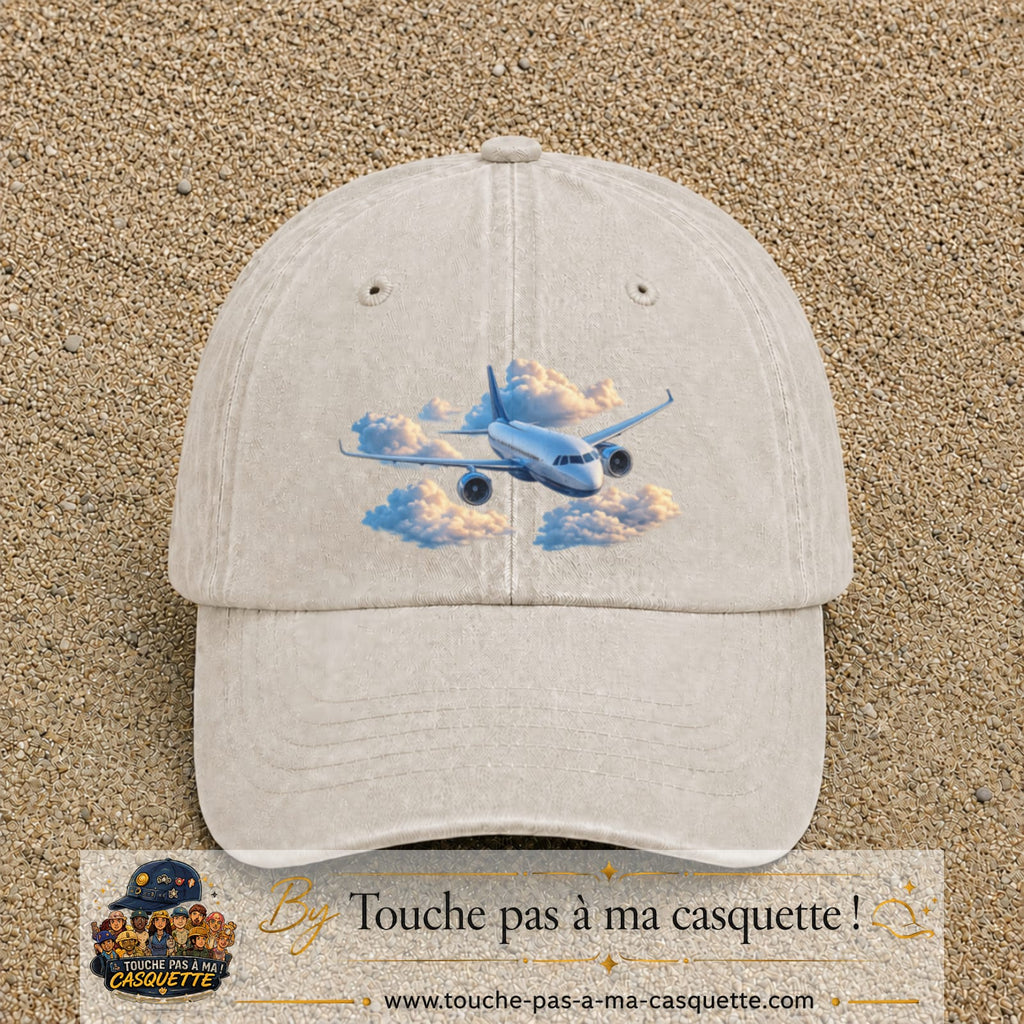 Image principale casquette Beige clair délavé avec motif Avion dans les nuages 7 cm