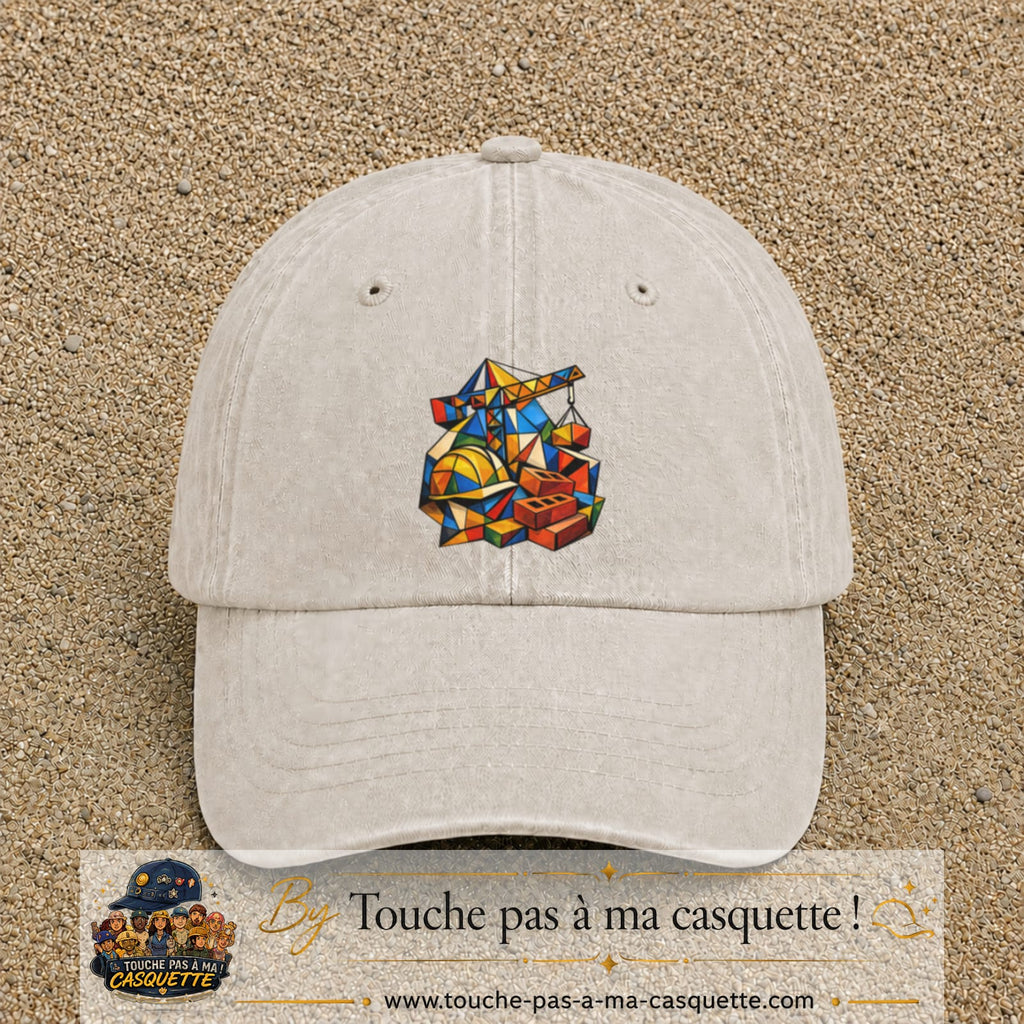 Casquette Beige clair délavé motif Chantier géométrique logo 7 cm
