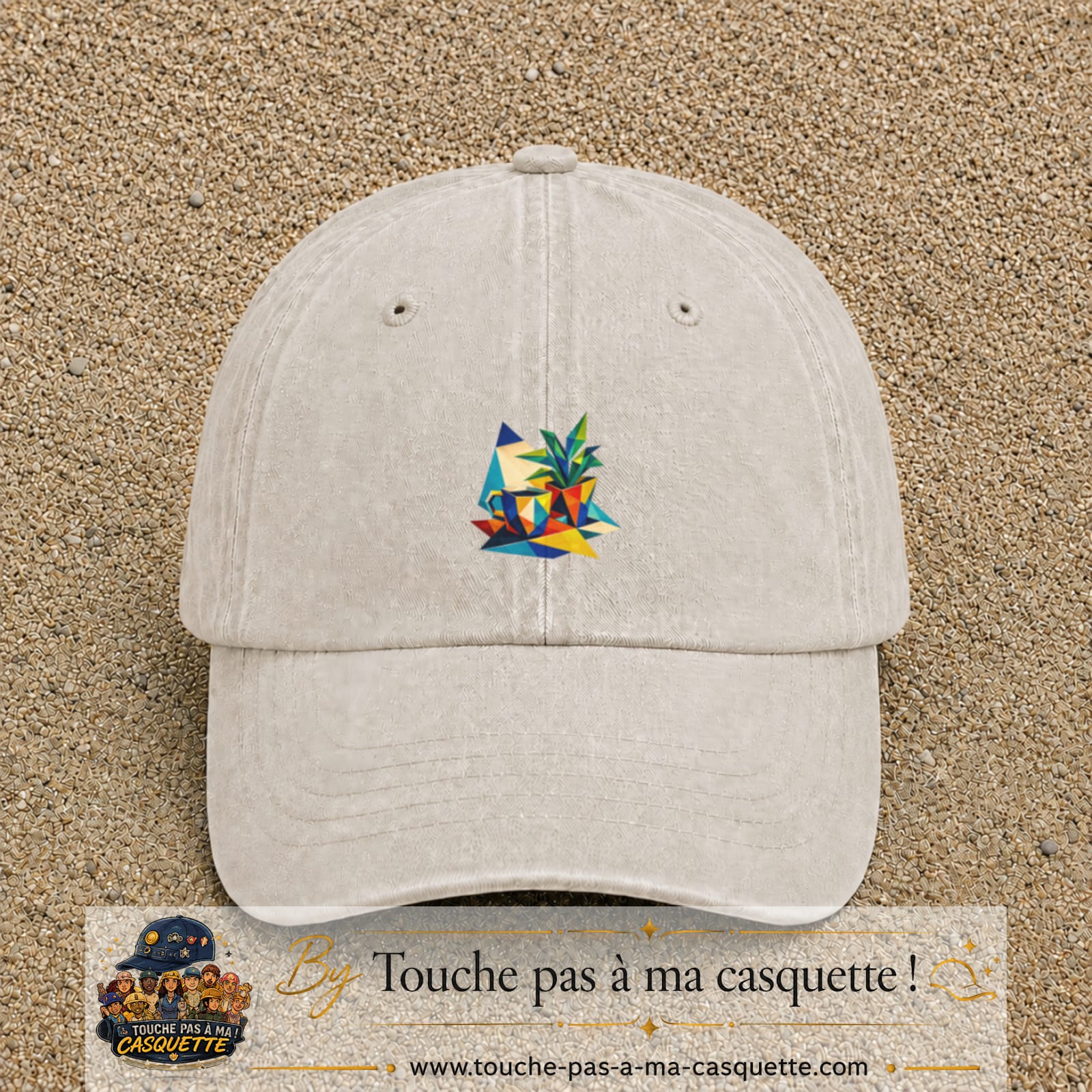Casquette Beige clair délavé motif Plante graphique logo 5 cm