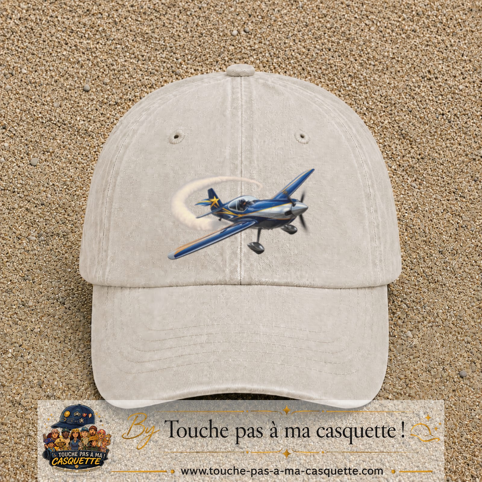 Image principale casquette Beige clair délavé avec motif Avion de voltige 7 cm