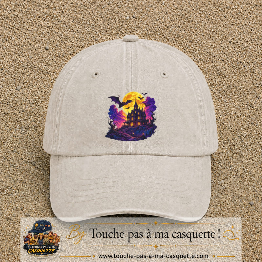 Casquette Beige clair délavé motif Manoir hanté logo 7 cm