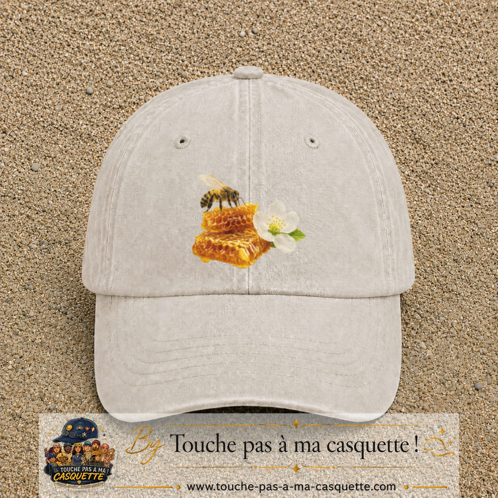Image principale casquette Beige clair délavé avec motif Abeille et miel 7 cm