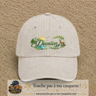 Casquette Beige clair délavé avec motif Prénom Damien nature et cerf en 7 cm – vue principale