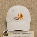 Image principale casquette Beige clair délavé avec motif Chien avec collier 7 cm