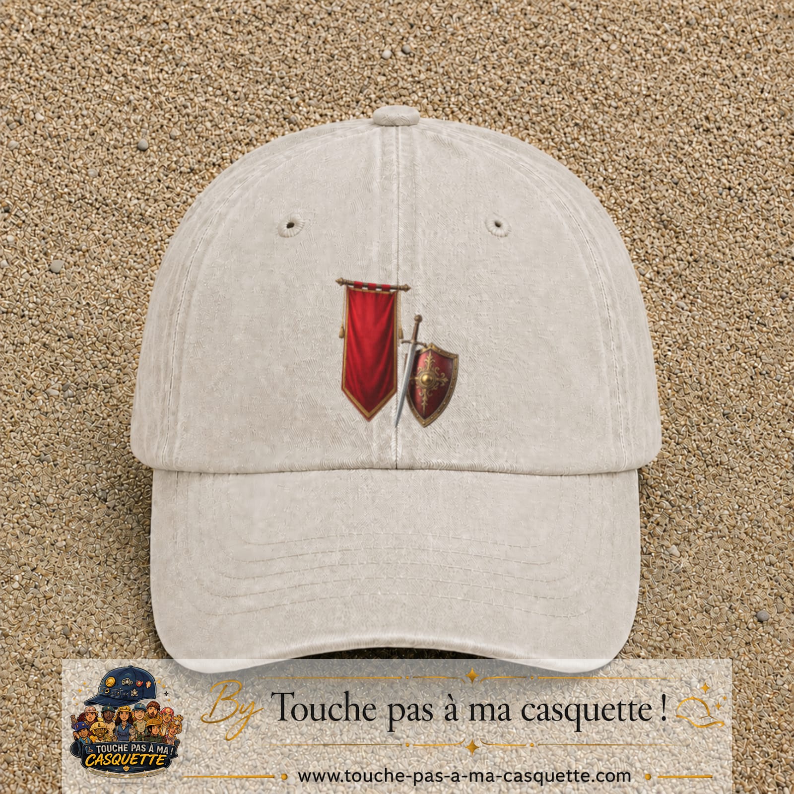Image principale casquette Beige clair délavé avec motif Bouclier médiéval 7 cm