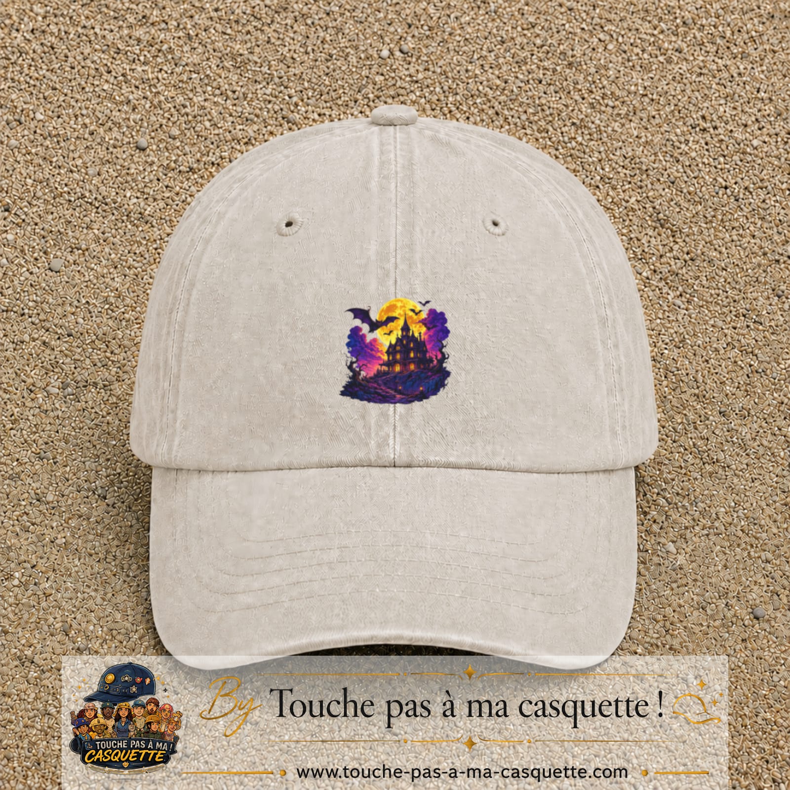 Casquette Beige clair délavé motif Manoir hanté logo 5 cm