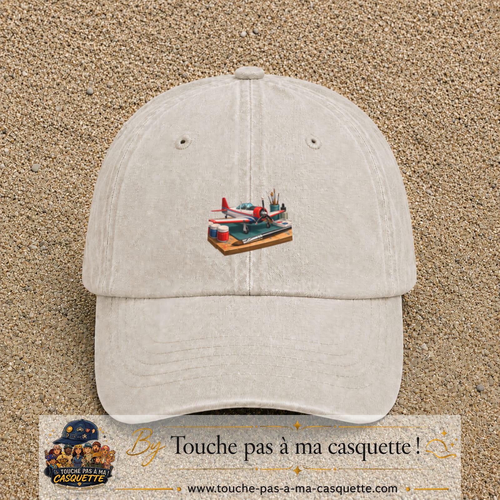 Casquette Beige clair délavé motif Avion de modélisme logo 5 cm