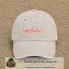 Casquette Beige clair délavé avec motif Prénom Ambre fleuri en 5 cm – vue principale