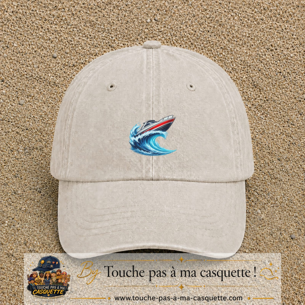 Casquette Beige clair délavé avec motif Bateau à moteur sur vague en 5 cm – vue principale