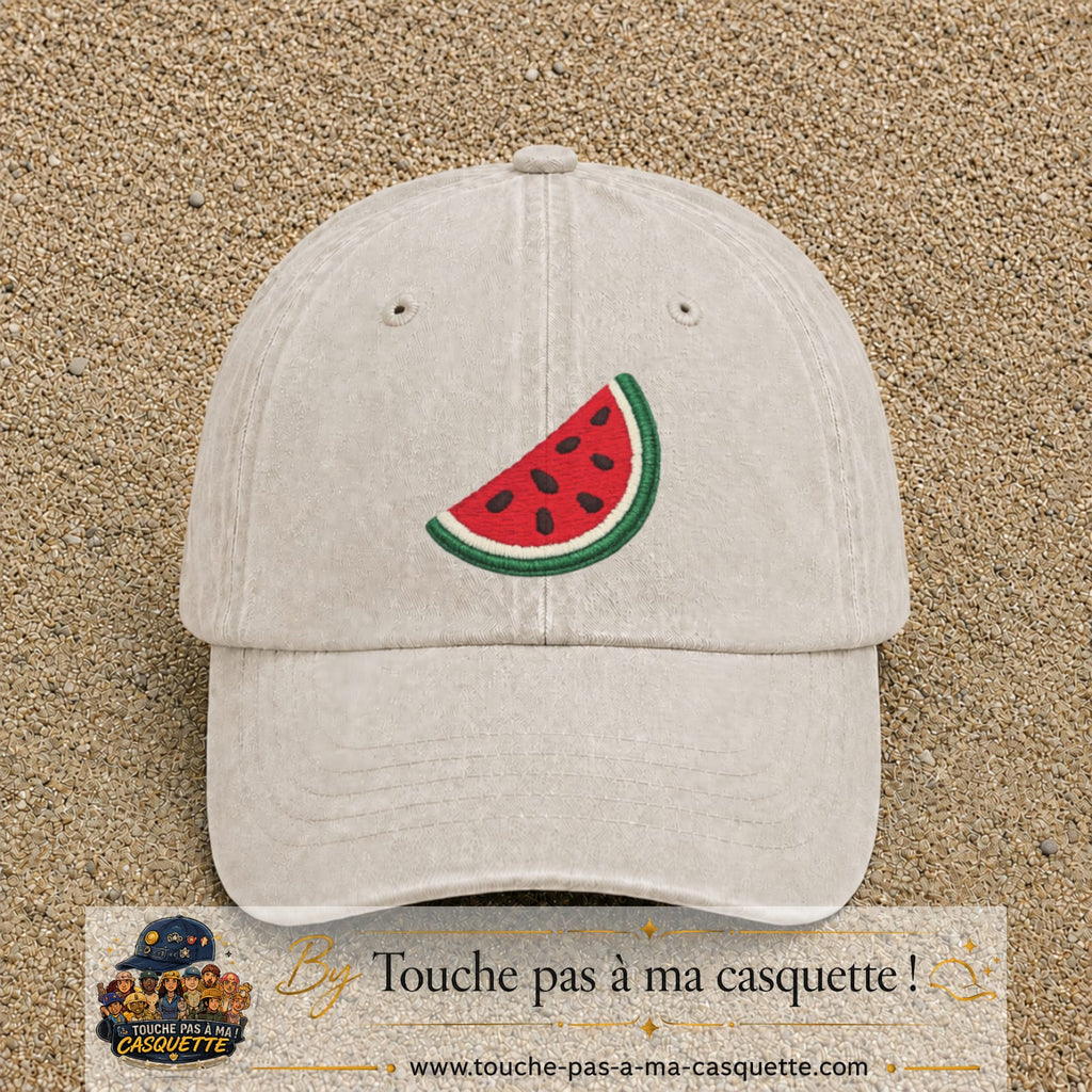 Image principale produit22grosBC - casquette Beige clair délavé avec visuel Pastèque 7 cm