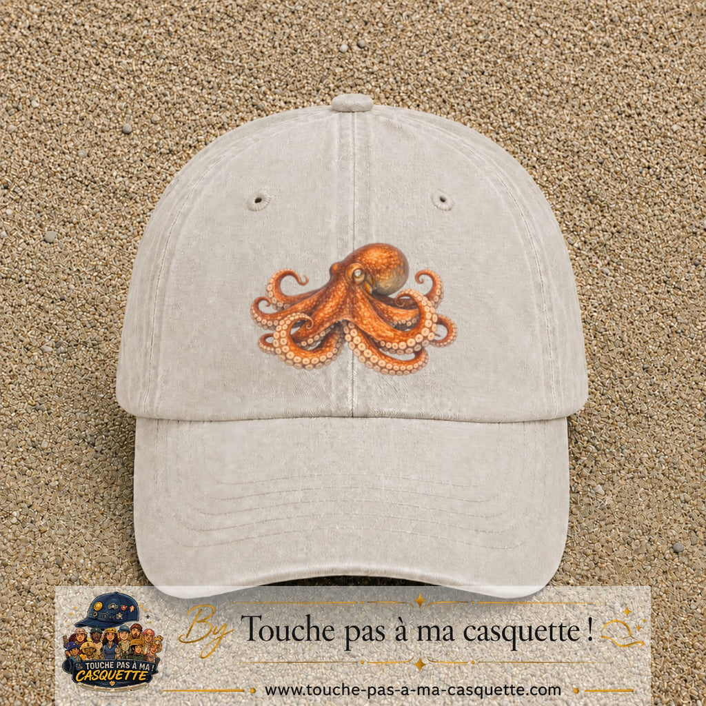 Image principale produit71grosBC - casquette Beige clair délavé avec visuel Pieuvre 7 cm