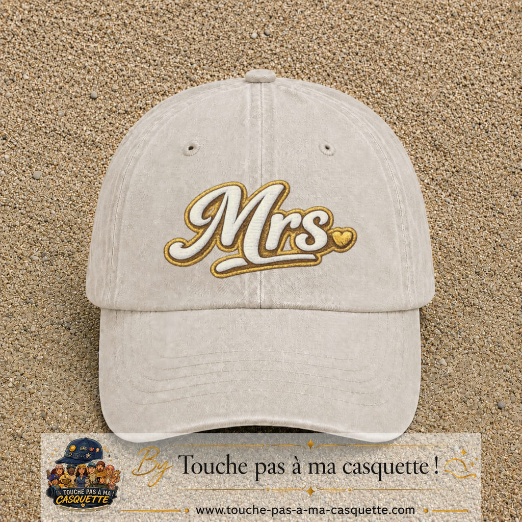 Image principale produit112grosBC - casquette Beige clair délavé avec visuel Mrs élégante 7 cm