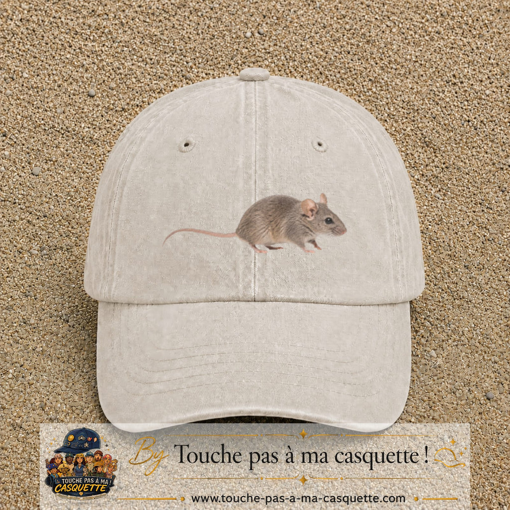 Image principale produit73grosBC - casquette Beige clair délavé avec visuel Souris 7 cm