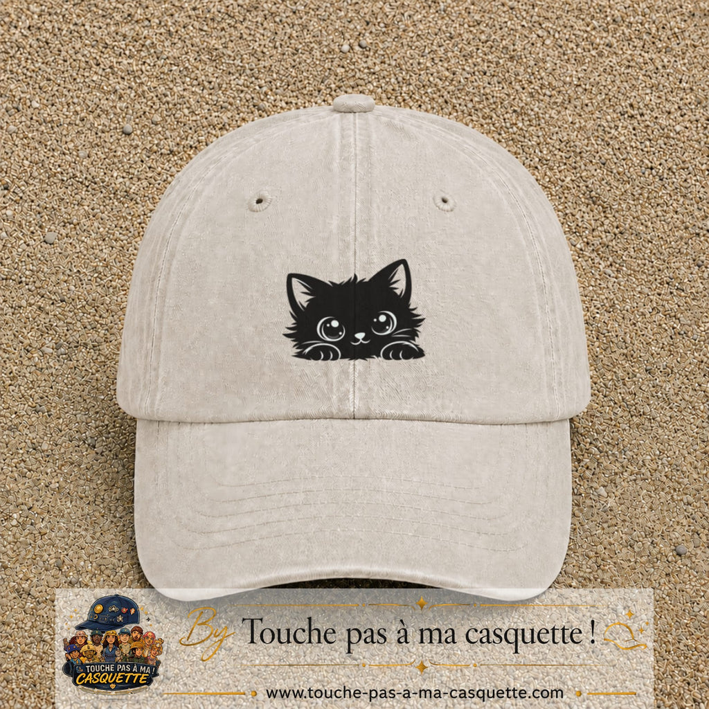 Image principale produit6moyenBC - casquette Beige clair délavé avec visuel Chat noir adorable 5 cm