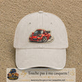 Image principale produit93grosBC - casquette Beige clair délavé avec visuel Voiture rouge 7 cm
