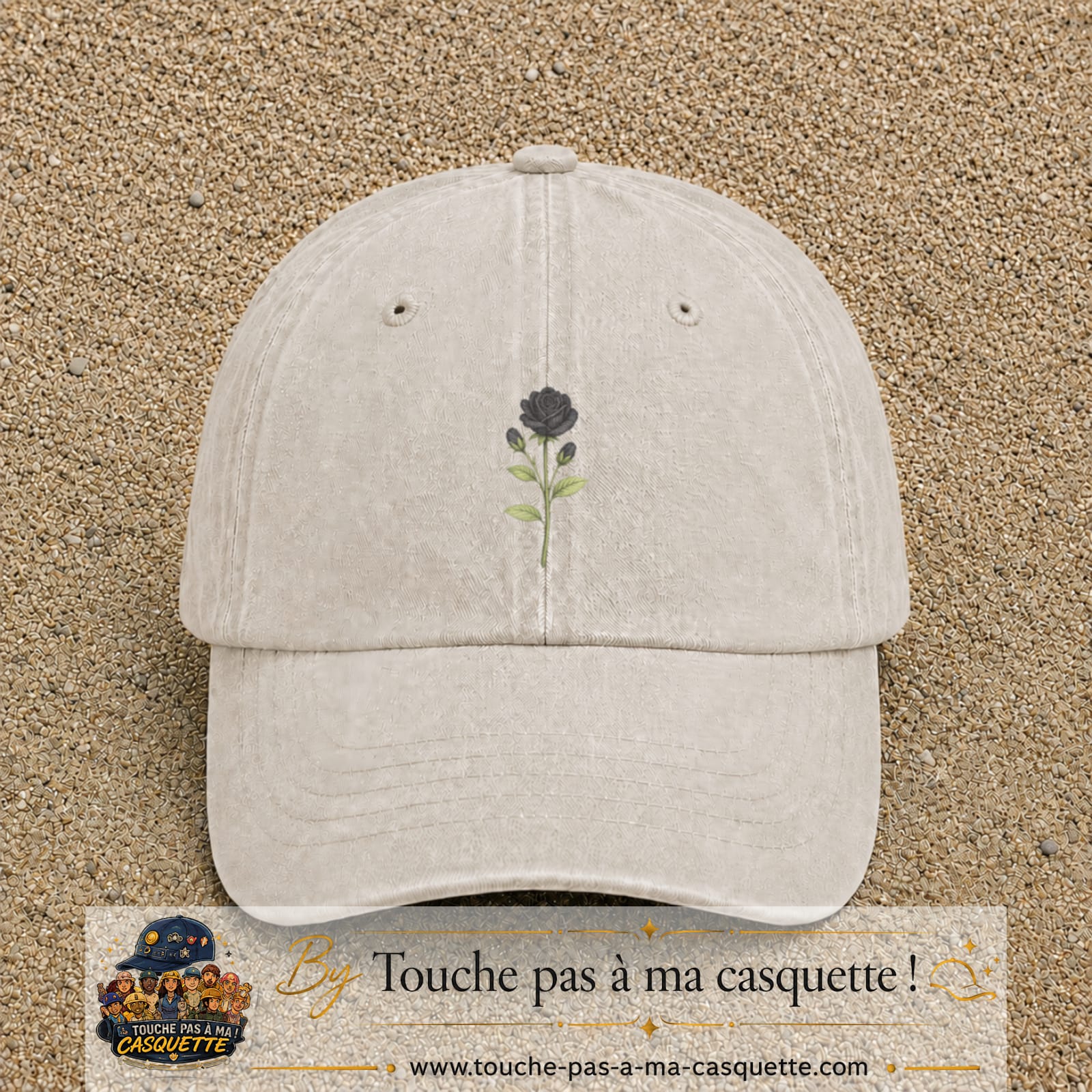 Image principale produit51moyenBC - casquette Beige clair délavé avec visuel Rose noire 5 cm