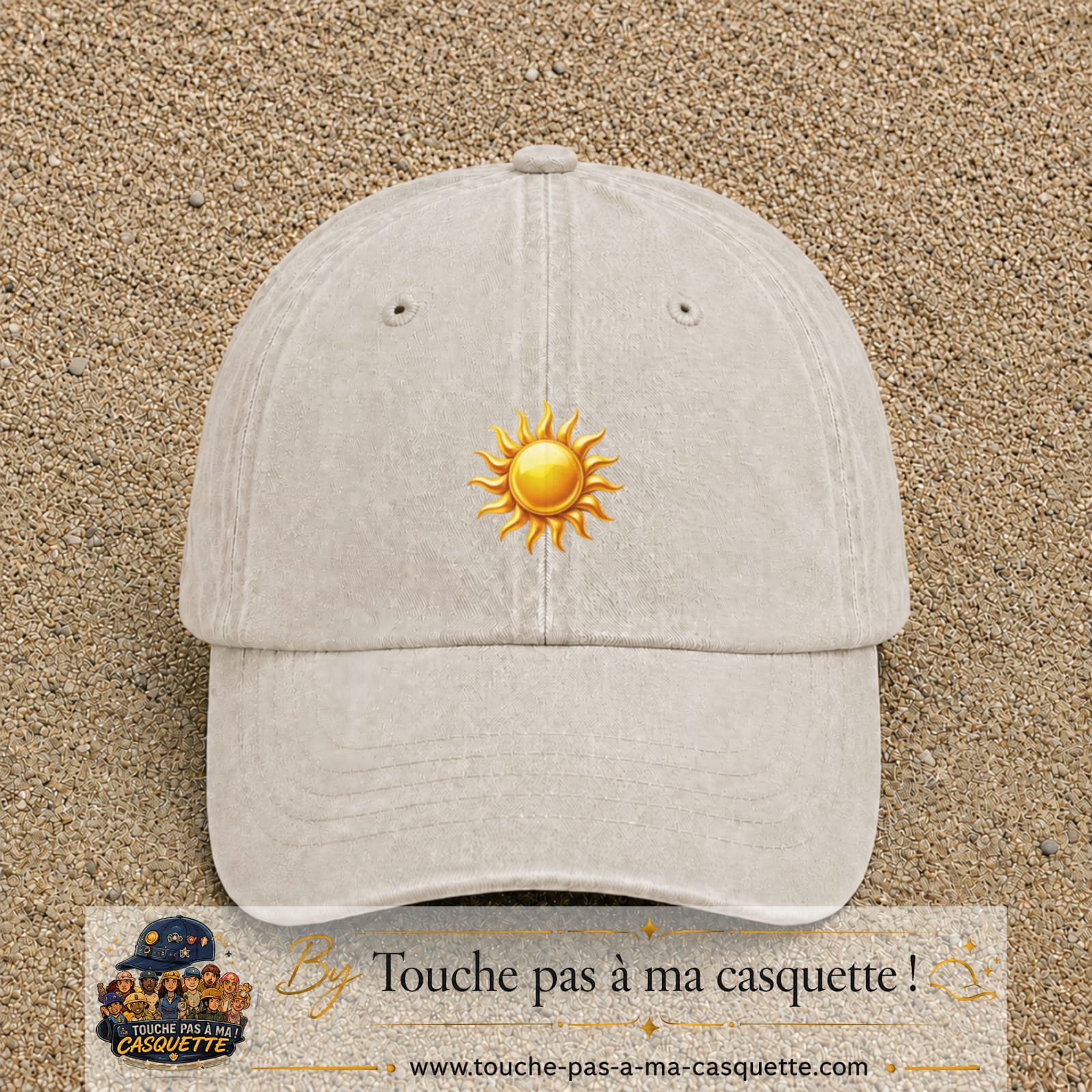 Image principale produit102moyenBC - casquette Beige clair délavé avec visuel Soleil brillant 5 cm