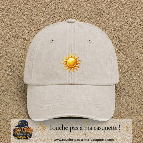 Image principale produit102moyenBC - casquette Beige clair délavé avec visuel Soleil brillant 5 cm
