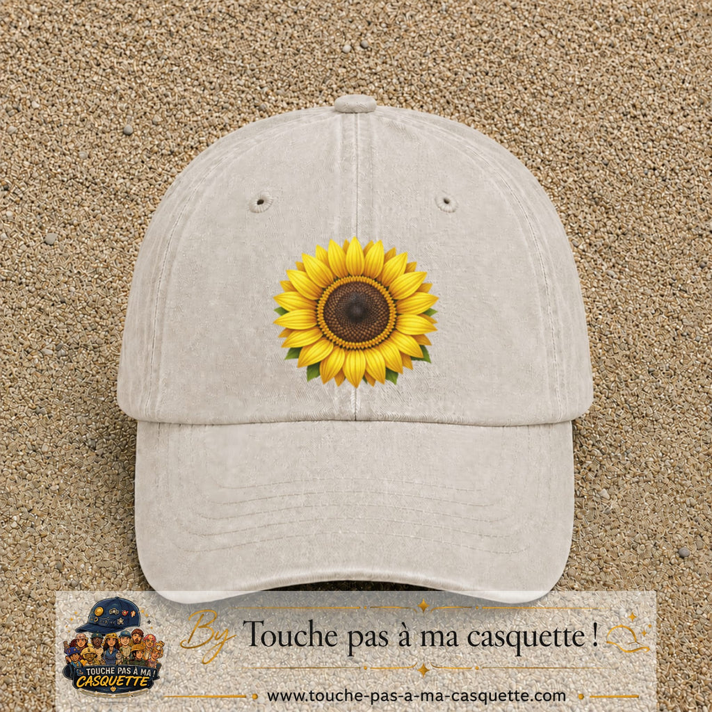 Image principale produit11grosBC - casquette Beige clair délavé avec visuel Tournesol 7 cm