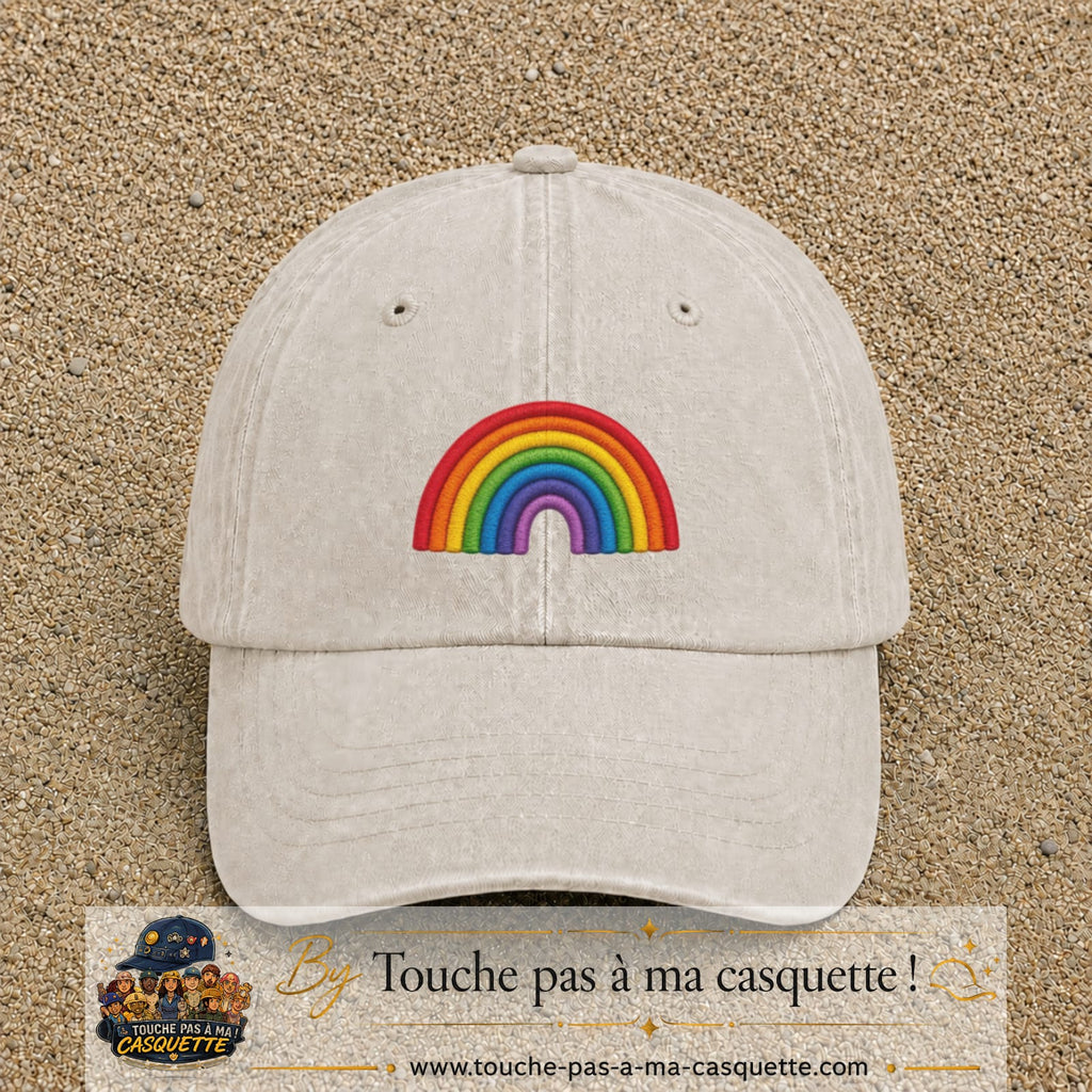 Image principale produit187moyenBC - casquette Beige clair délavé avec visuel Arc-en-ciel 5 cm
