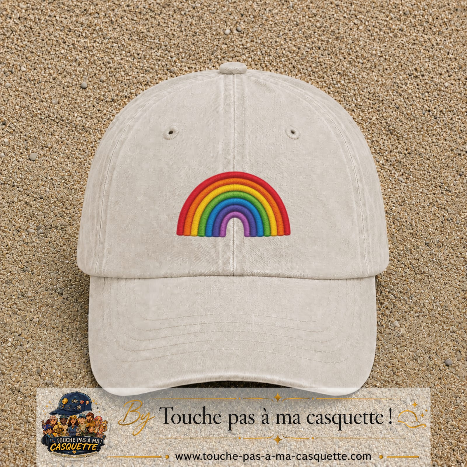 Image principale produit187moyenBC - casquette Beige clair délavé avec visuel Arc-en-ciel 5 cm