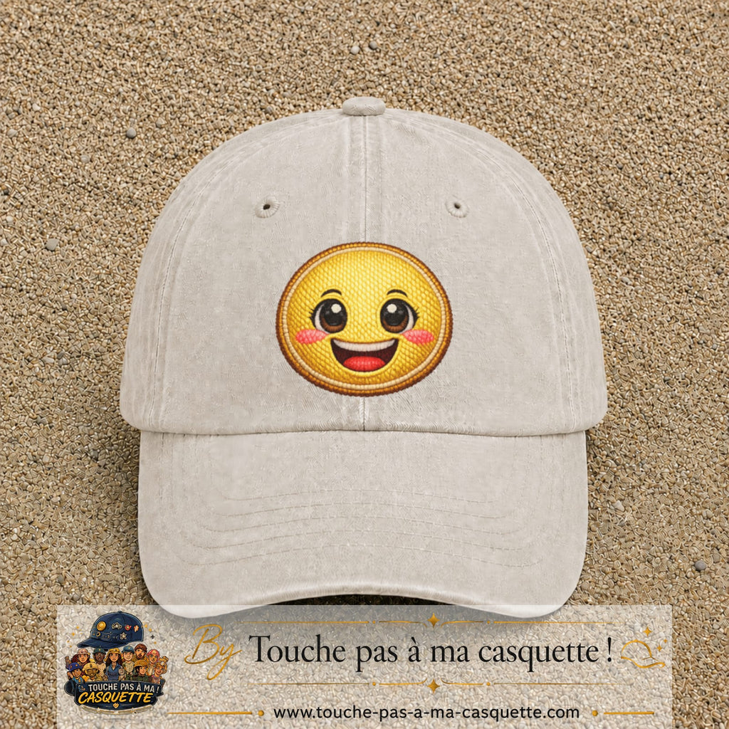 Image principale produit9grosBC - casquette Beige clair délavé avec visuel Emoji souriant 7 cm