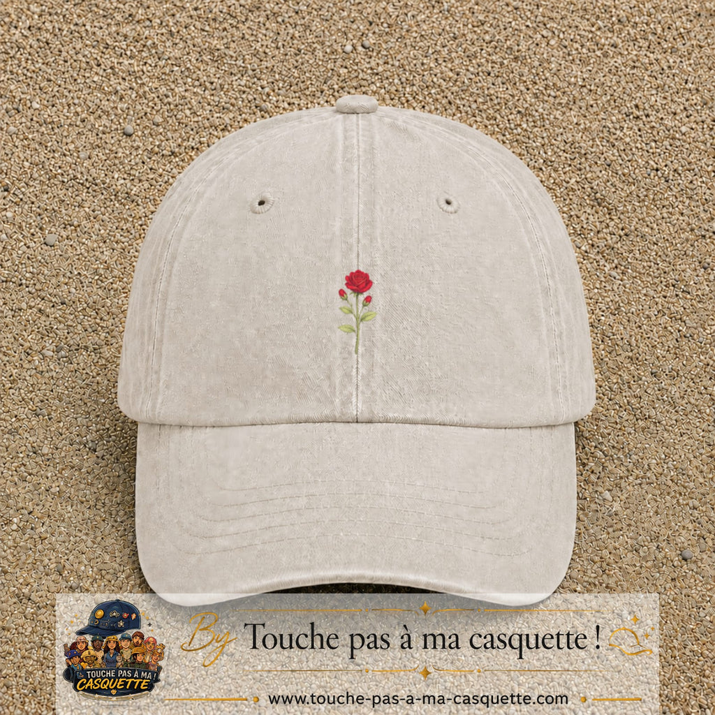 Image principale produit199petitBC - casquette Beige clair délavé avec visuel Rose florale 3 cm