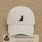 Image principale produit176moyenBC - casquette Beige clair délavé avec visuel Chat noir polygonal 5 cm