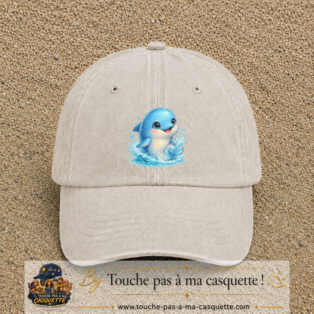 Image principale produit85grosBC - casquette Beige clair délavé avec visuel Dauphin 7 cm