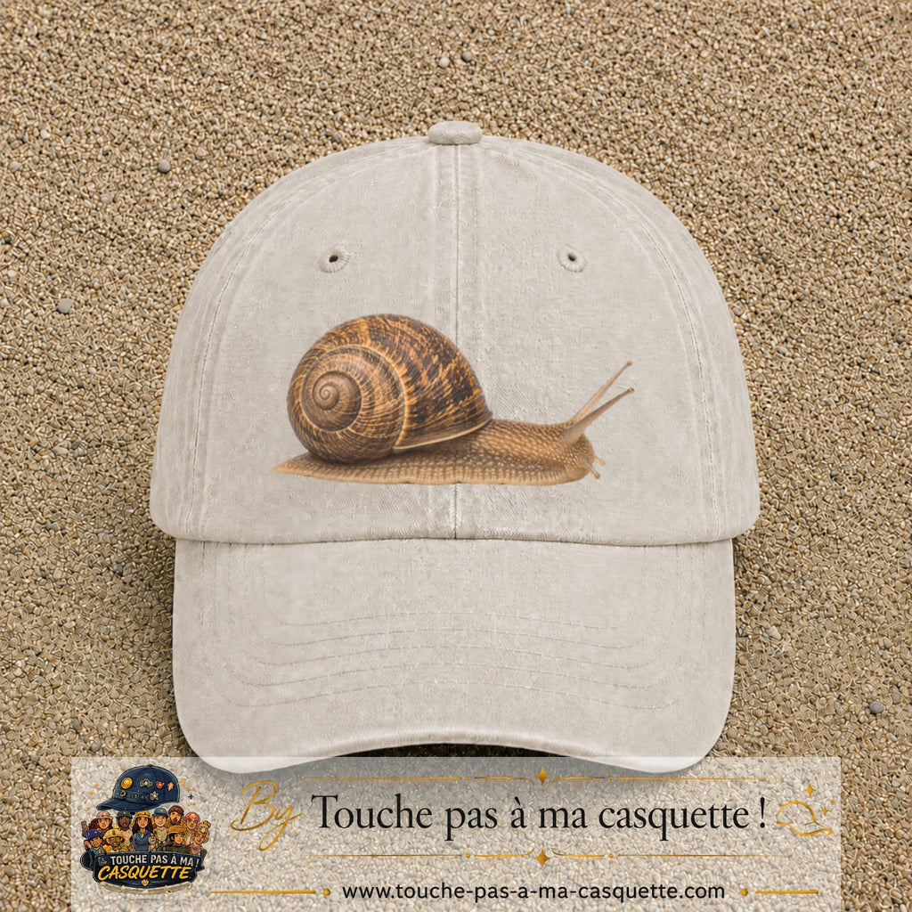 Image principale produit74grosBC - casquette Beige clair délavé avec visuel Escargot 7 cm