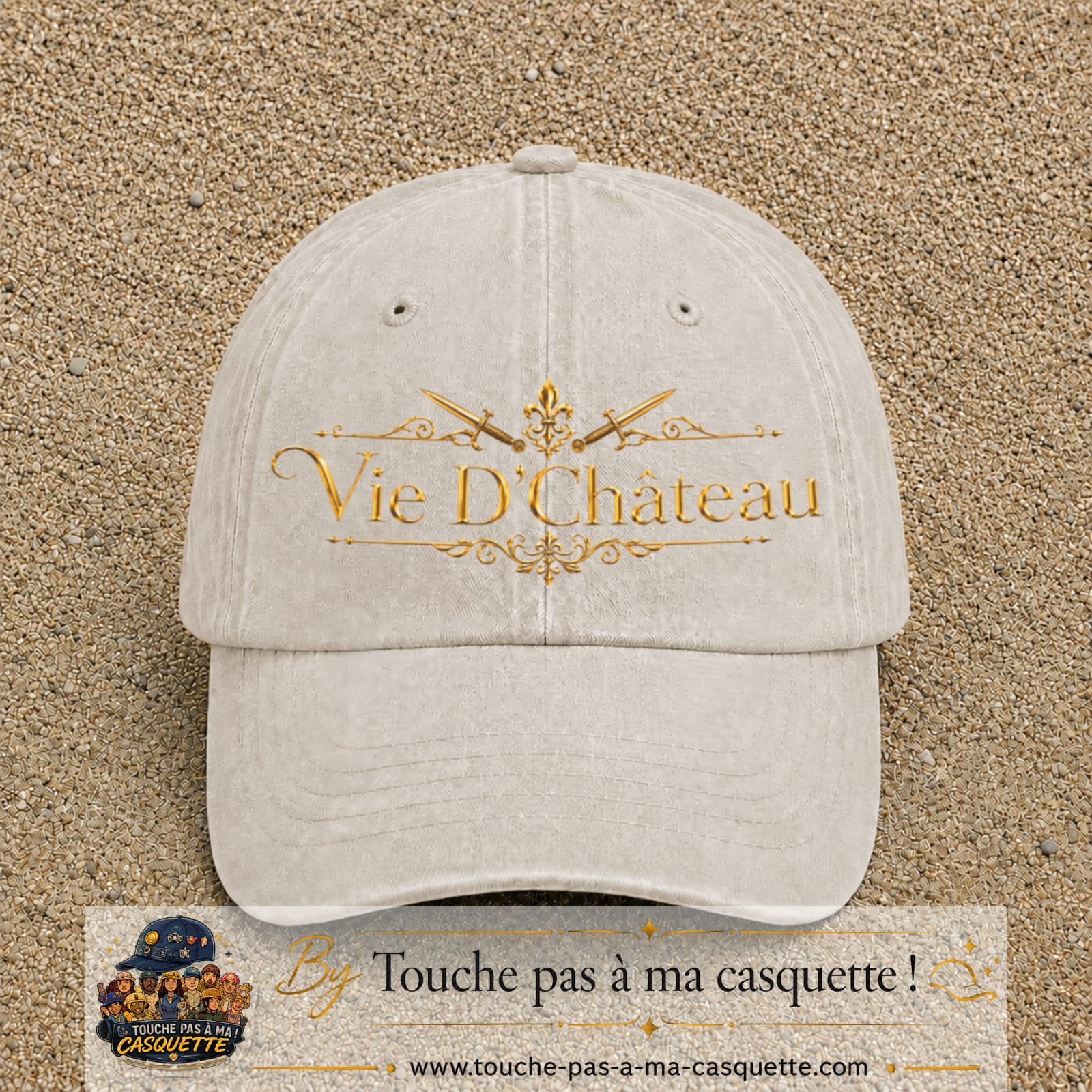 Image principale produit53grosBC - casquette Beige clair délavé avec visuel Vie de Château 7 cm