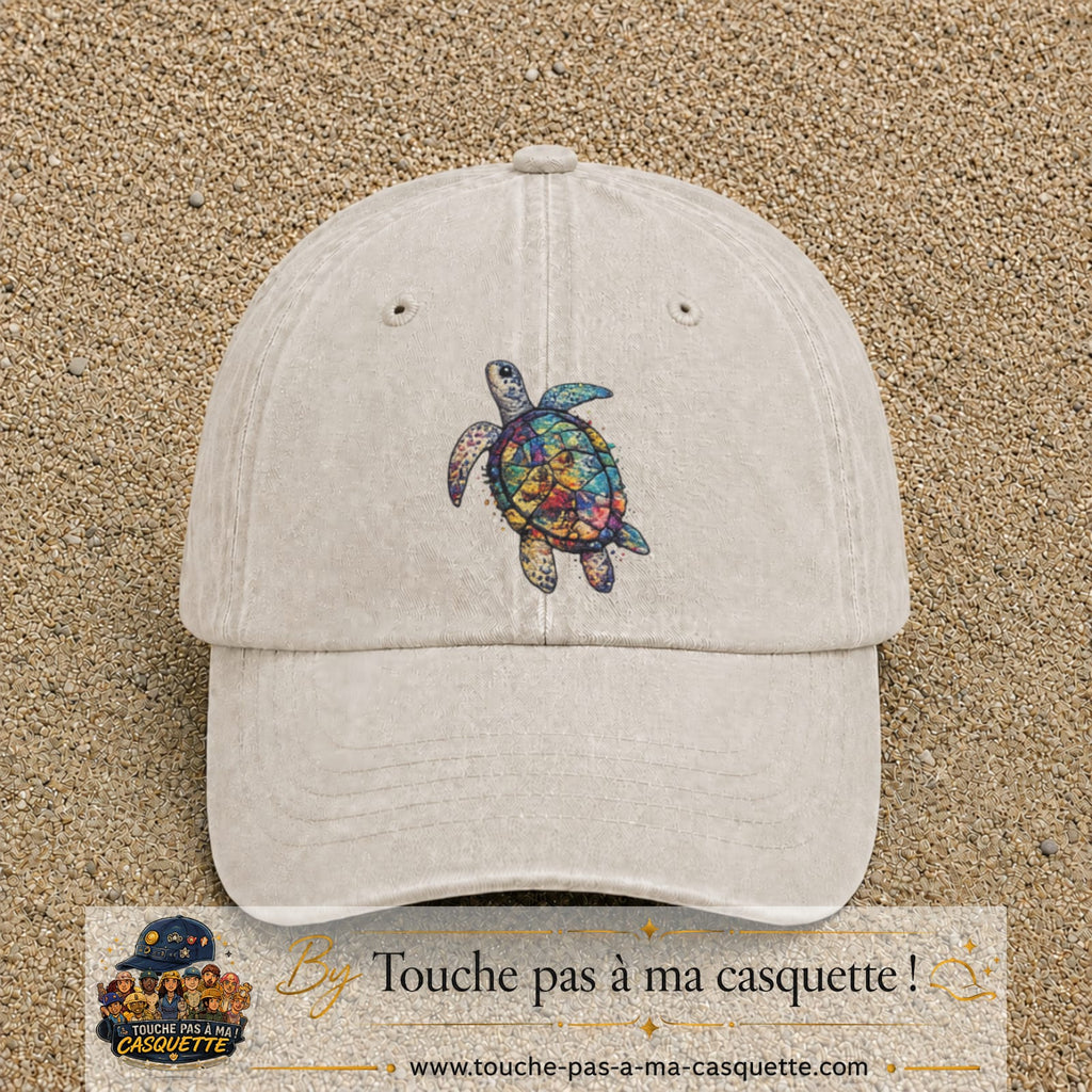 Image principale produit17grosBC - casquette Beige clair délavé avec visuel Tortue colorée 7 cm