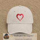 Image principale produit138grosBC - casquette Beige clair délavé avec visuel Cœur rouge 7 cm