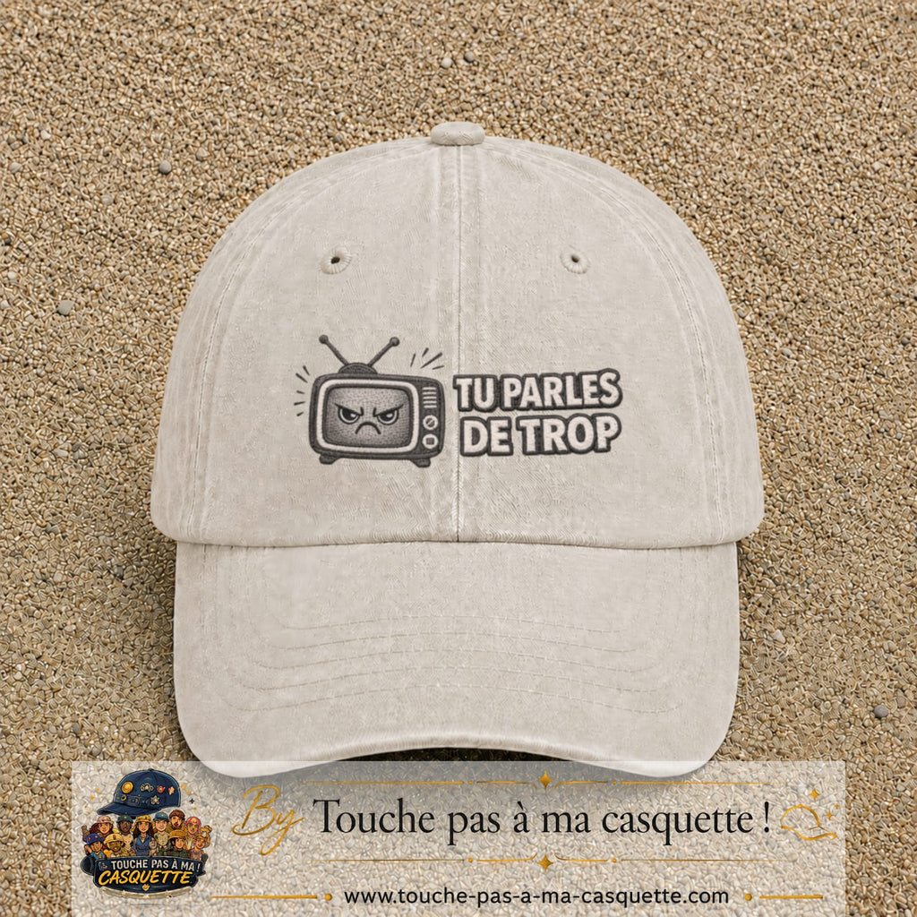 Image principale produit119moyenBC - casquette Beige clair délavé avec visuel Télé tu parles trop 5 cm