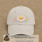 Image principale produit120grosBC - casquette Beige clair délavé avec visuel Marguerite horizontale 7 cm