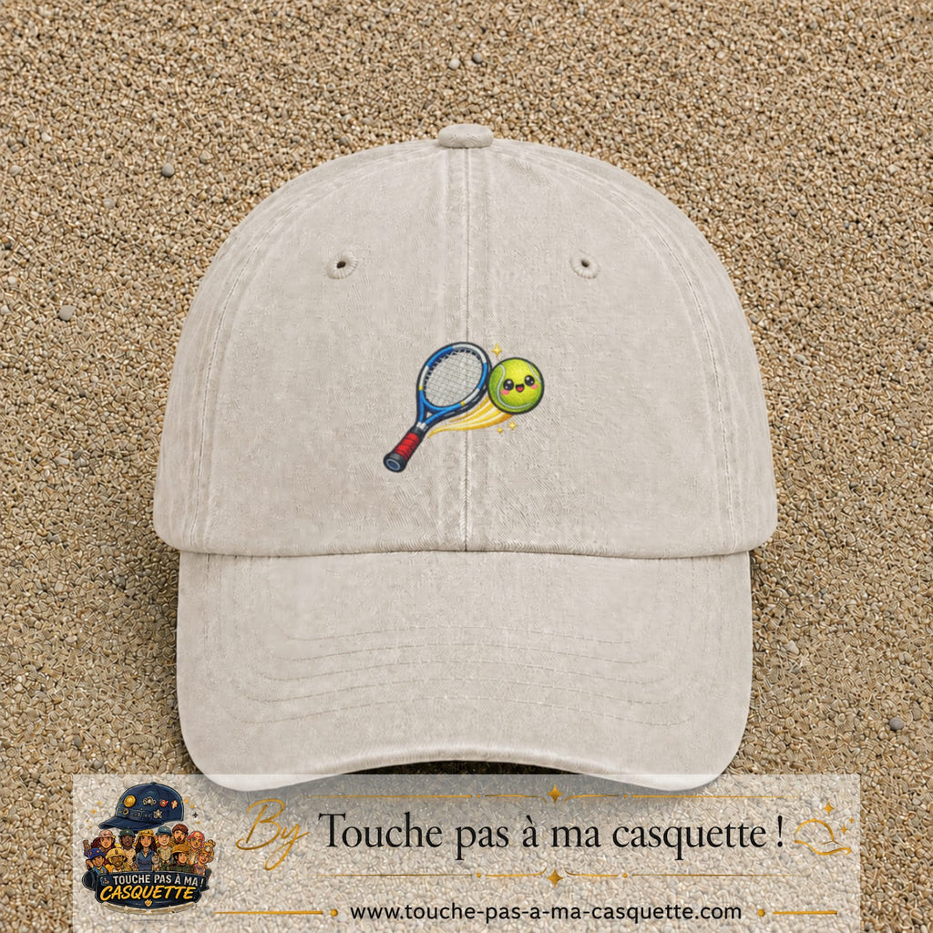 Image principale produit80moyenBC - casquette Beige clair délavé avec visuel Tennis raquette balle 5 cm